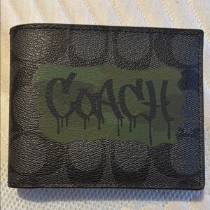 Coach Black and Green Key & Card Holder with Graffiti Design